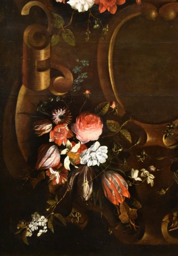 XVIIe siècle - Guirlande De Fleurs Avec Cartouche, Frans Van Everbroeck (1628-1693)