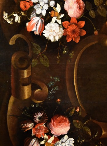 Antiquités - Flower Garland With Cartouche, Frans Van Everbroeck (1628 - 1693)