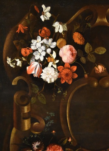 Antiquités - Flower Garland With Cartouche, Frans Van Everbroeck (1628 - 1693)