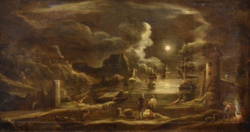 Vue du port au clair de lune, Giovanni Grevenbroeck (1650 - 1699)