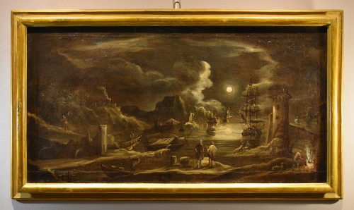 Vue du port au clair de lune, Giovanni Grevenbroeck (1650 - 1699) - Tableaux et dessins Style Louis XIV