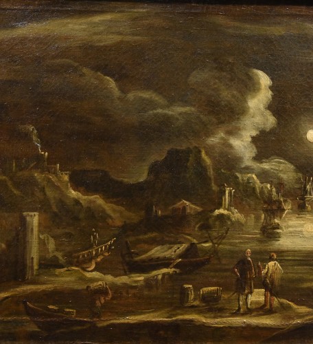 Vue du port au clair de lune, Giovanni Grevenbroeck (1650 - 1699) - Antichità Castelbarco