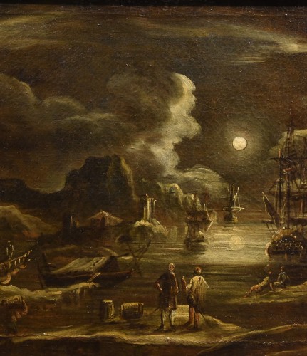 17th century - Port View In Moonlight, Giovanni Grevenbroeck (1650 - 1699)