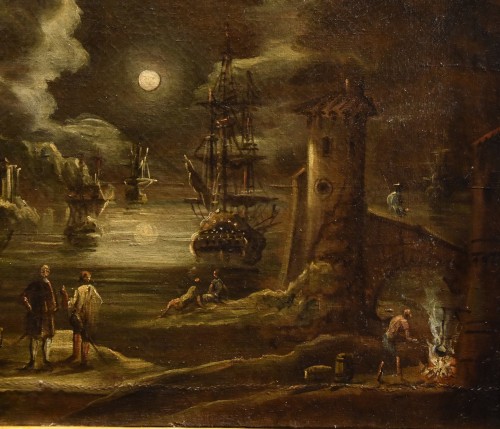 Louis XIV - Vue du port au clair de lune, Giovanni Grevenbroeck (1650 - 1699)