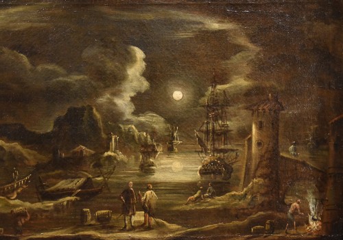 Antiquités - Vue du port au clair de lune, Giovanni Grevenbroeck (1650 - 1699)