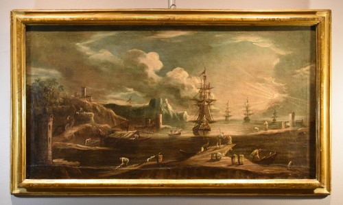 Vue du port à l'aube, Giovanni Grevenbroeck (1650 - Après 1699) - Tableaux et dessins Style Louis XIII