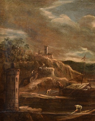 Tableaux et dessins Tableaux XVIIe siècle - Vue du port à l'aube, Giovanni Grevenbroeck (1650 - Après 1699)