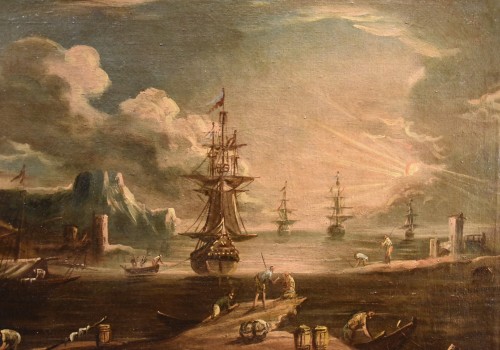 Antiquités - Vue du port à l'aube, Giovanni Grevenbroeck (1650 - Après 1699)