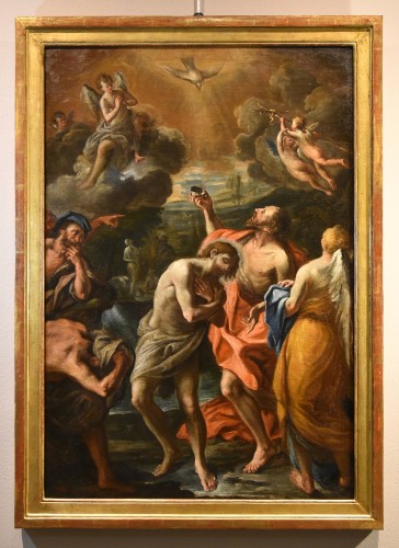 Baptême du Christ, Atelier de Luca Giordano (Naples, 1634 - 1705) - Tableaux et dessins Style Louis XIV