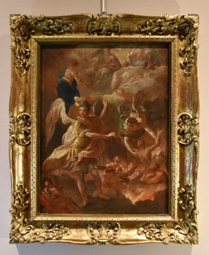 Psychostasie de l'archange Michel (esquisse préparatoire), atelier de Luca Giordano (1634 - 1705) - Tableaux et dessins Style Louis XV