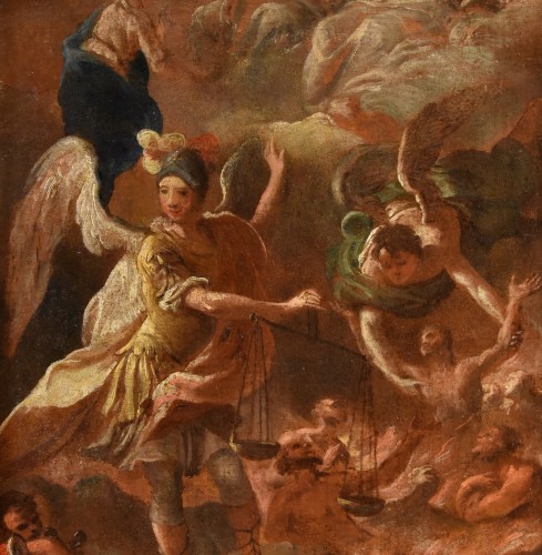 Tableaux et dessins Tableaux XVIIe siècle - Psychostasie de l'archange Michel (esquisse préparatoire), atelier de Luca Giordano (1634 - 1705)