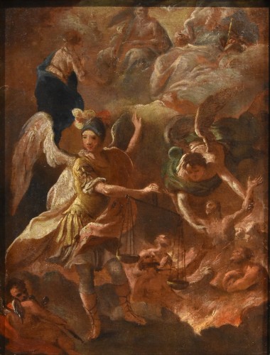 Psychostasie de l'archange Michel (esquisse préparatoire), atelier de Luca Giordano (1634 - 1705) - Antichità Castelbarco