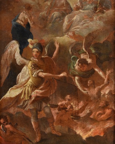 XVIIe siècle - Psychostasie de l'archange Michel (esquisse préparatoire), atelier de Luca Giordano (1634 - 1705)