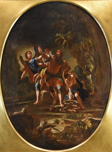 Hagar et l'ange et  le sacrifice d'Isaac, maître napolitain du XVIIIe siècle - Antichità Castelbarco