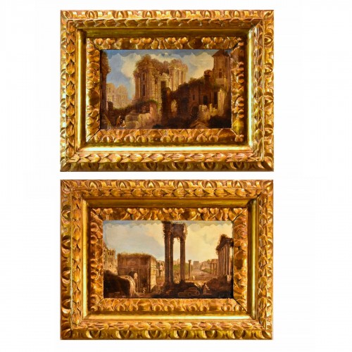 Paire de vues romaines avec des ruines antiques - Hubert Robert (1733 - 1808)