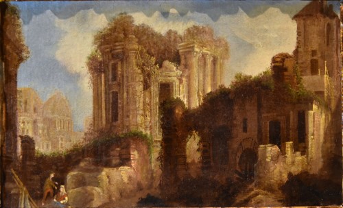 Paire de vues romaines avec des ruines antiques - Hubert Robert (1733 - 1808) - Louis XVI