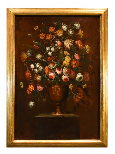 Andrea Scacciati (1642-1710), Composition de fleurs dans un vase en relief (1 de 3)