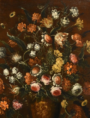 Andrea Scacciati (1642-1710), Composition de fleurs dans un vase en relief (1 de 3) - Antichità Castelbarco