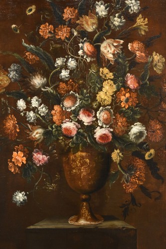 XVIIe siècle - Andrea Scacciati (1642-1710), Composition de fleurs dans un vase en relief (1 de 3)