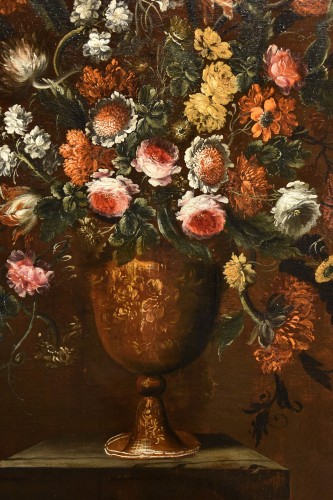 Andrea Scacciati (1642-1710), Composition de fleurs dans un vase en relief (1 de 3) - Louis XIII