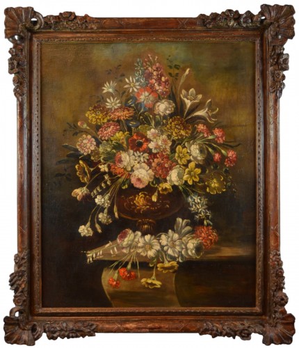 Nature morte avec vase de fleurs, école Italienne du XIXe Siècle