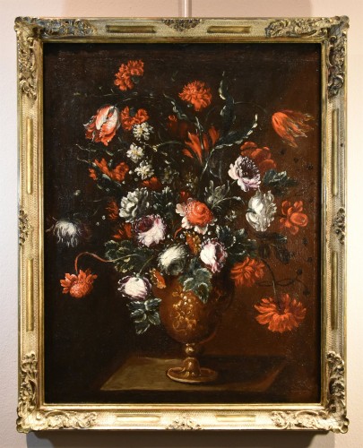 Francesca Volò Smiller (1657 - 1700), Composition florale débordant d'un vase - Tableaux et dessins Style Louis XIV