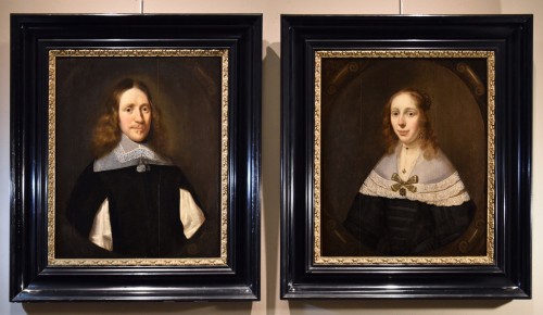 Portraits de couple hollandais, Cornelis Janssens Van Ceulen (1593 - 1661) - Tableaux et dessins Style Louis XIII