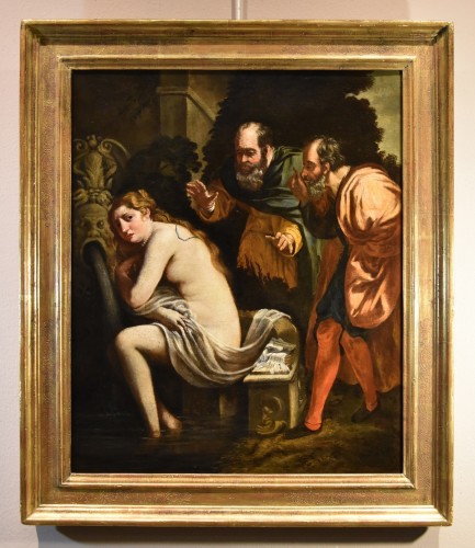 Susanna And The Old Men, Painter Active In Rome In The Early 17th Century - Paintings & Drawings Style Louis XIII