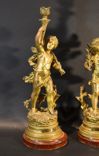 Pair Of Bronze Candlesticks, Ernest Rancoulet (bordeaux 1842 - 1905) Signat - Lighting Style Napoléon III