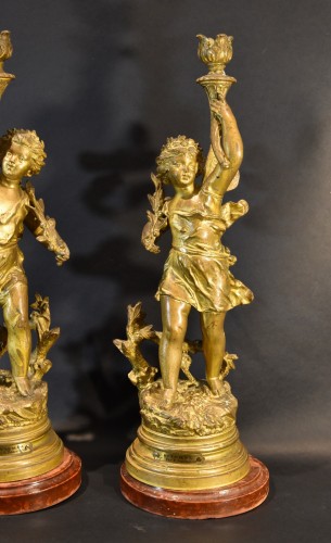 Lighting  - Pair Of Bronze Candlesticks, Ernest Rancoulet (bordeaux 1842 - 1905) Signat