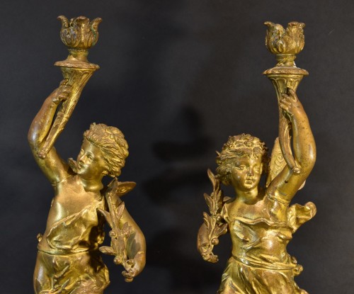 Pair Of Bronze Candlesticks, Ernest Rancoulet (bordeaux 1842 - 1905) Signat - 