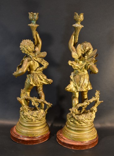 19th century - Pair Of Bronze Candlesticks, Ernest Rancoulet (bordeaux 1842 - 1905) Signat