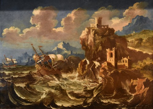 Pieter Mulier (Haarlem 1637 - Milan 1701), Marina dans une tempête avec des bateaux