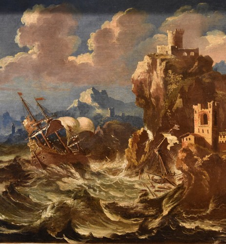 XVIIe siècle - Pieter Mulier (Haarlem 1637 - Milan 1701), Marina dans une tempête avec des bateaux