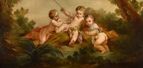 Putti pêcheurs (Allégorie de l'eau), école française du 18e siècle