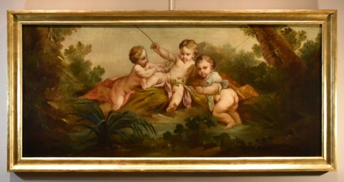 Putti pêcheurs (Allégorie de l'eau), école française du 18e siècle - Tableaux et dessins Style Louis XVI