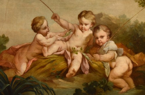 Tableaux et dessins Tableaux XVIIIe siècle - Putti pêcheurs (Allégorie de l'eau), école française du 18e siècle