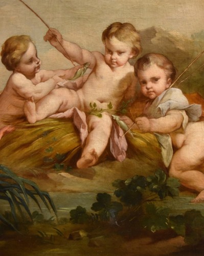 XVIIIe siècle - Putti pêcheurs (Allégorie de l'eau), école française du 18e siècle