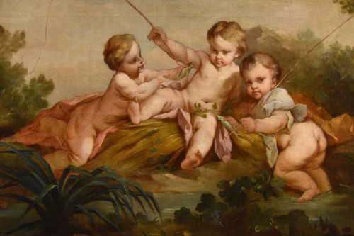 Antiquités - Putti pêcheurs (Allégorie de l'eau), école française du 18e siècle