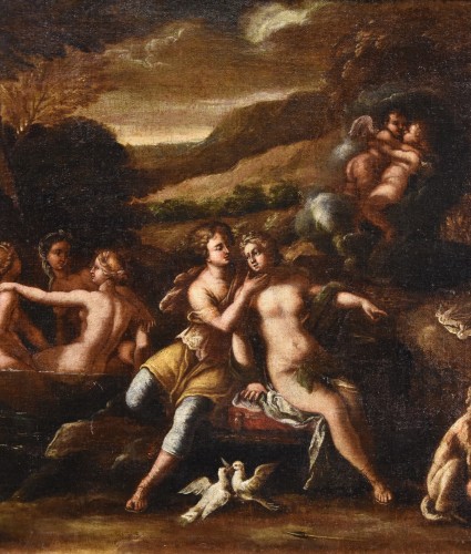 Idylle entre Vénus et Adonis, Atelier de Filippo Lauri ( 623 - 1694) - Antichità Castelbarco