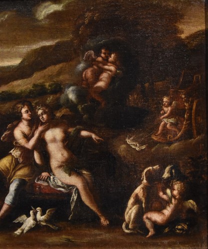 XVIIe siècle - Idylle entre Vénus et Adonis, Atelier de Filippo Lauri ( 623 - 1694)