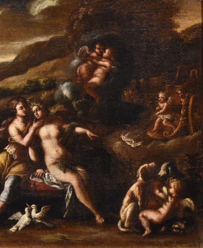 Idylle entre Vénus et Adonis, Atelier de Filippo Lauri ( 623 - 1694) - Louis XIII