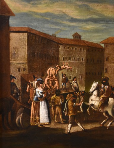 Tableaux et dessins Tableaux XVIIe siècle - Scène de carnaval à Rome au XVIIe siècle, atelier de  Michelangelo Cerquozzi