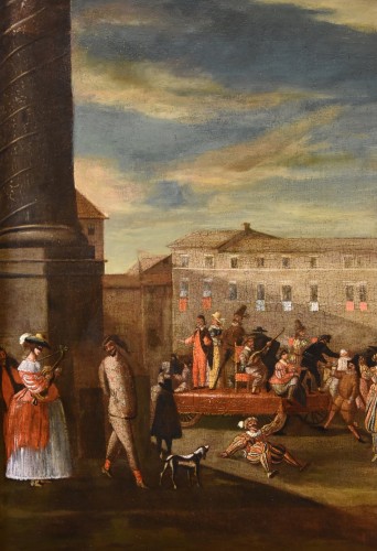 Tableaux et dessins Tableaux XVIIe siècle - Carnaval à Rome sur la Piazza Colonna, école Romaine des Bamboccianti (XVIIe Siècle)