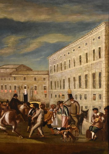 XVIIe siècle - Carnaval à Rome sur la Piazza Colonna, école Romaine des Bamboccianti (XVIIe Siècle)