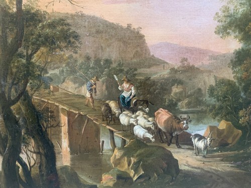 Antiquités - Aminatited Italian Landscape, Duch school of the 17th century