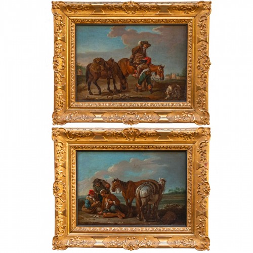 Scènes champêtres avec chevaux et joueurs de cartes, Rome vers 1740-1750