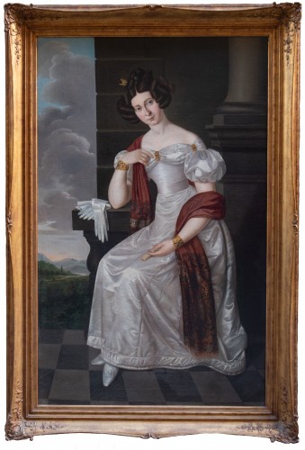 Portrait d’une noble dame en robe de soie, École allemande vers 1820