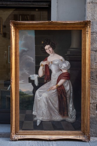 Portrait of a Noble Lady in a Silk Dress, with Bamberg Seal. German School circa 1820 - Paintings & Drawings Style Restauration - Charles X