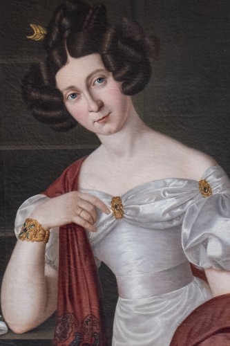 19th century - Portrait of a Noble Lady in a Silk Dress, with Bamberg Seal. German School circa 1820